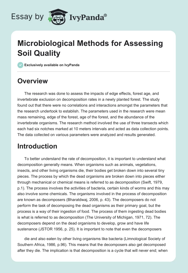 Microbiological Methods for Assessing Soil Quality. Page 1