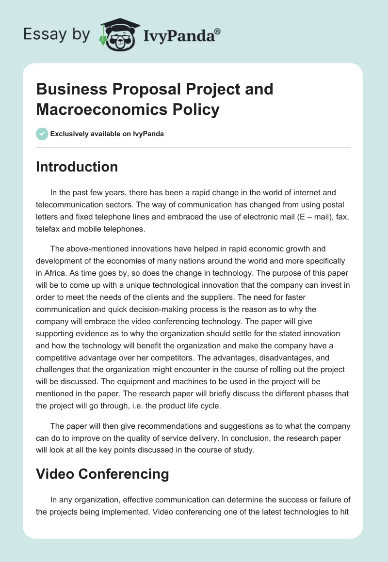 Business Proposal Project and Macroeconomics Policy. Page 1