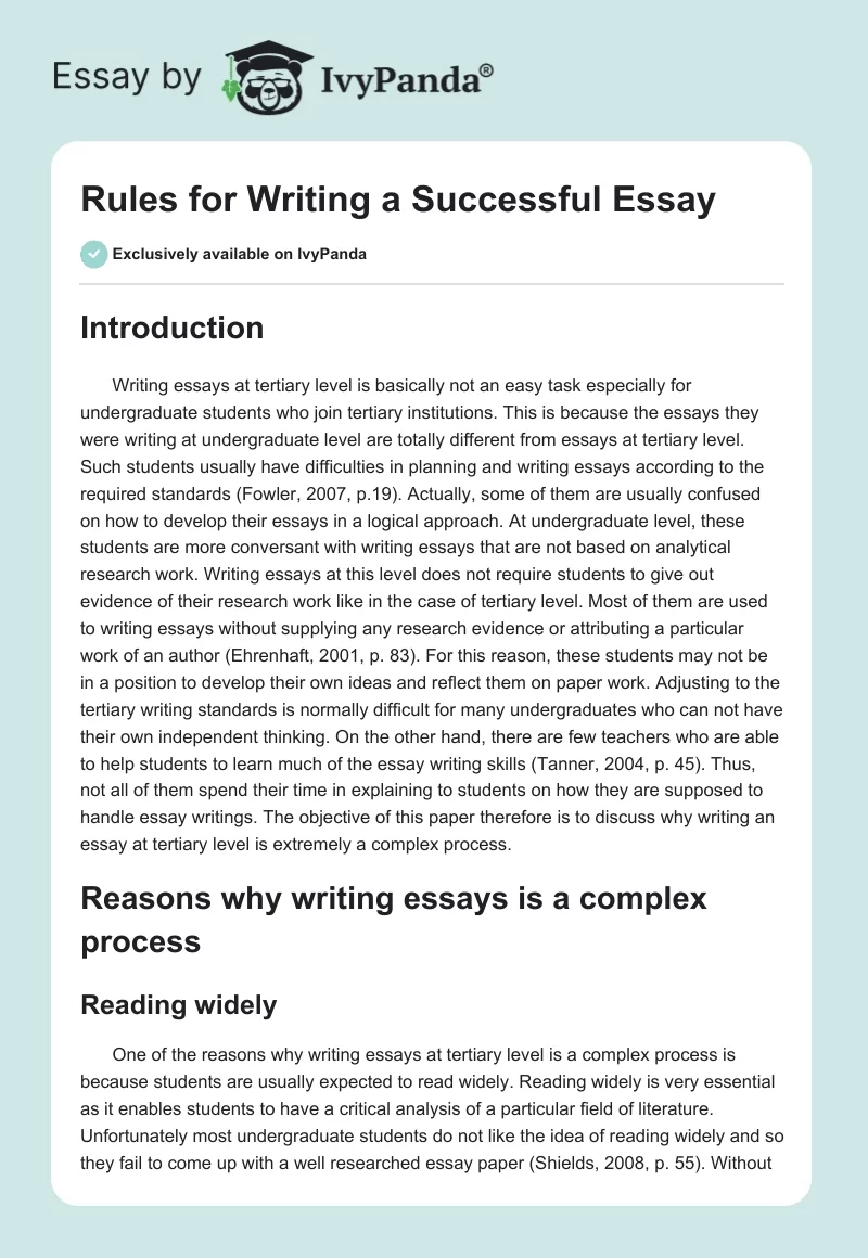 Rules for Writing a Successful Essay. Page 1