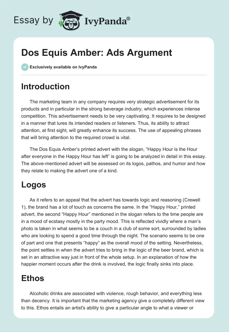 Dos Equis Amber: Ads Argument. Page 1