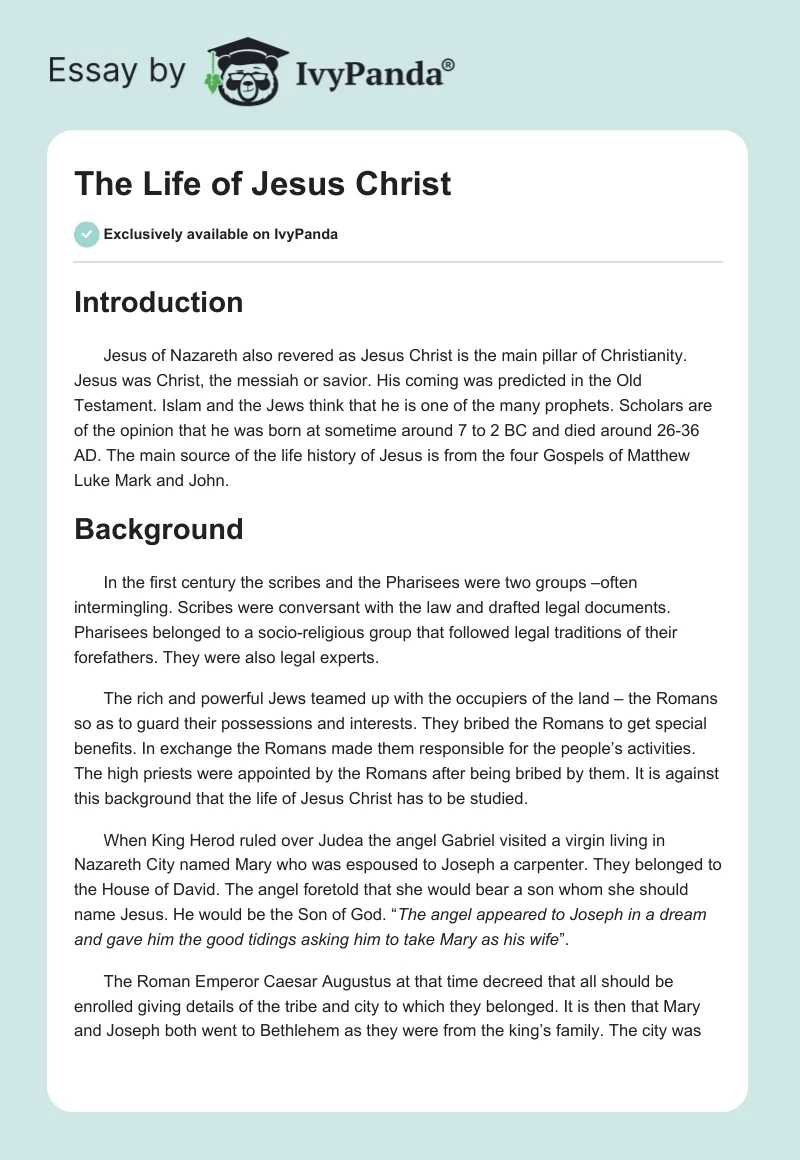 write an essay about jesus christ