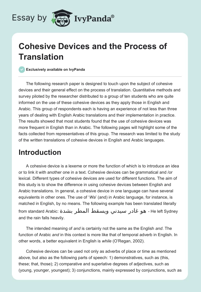 Cohesive Devices and the Process of Translation. Page 1