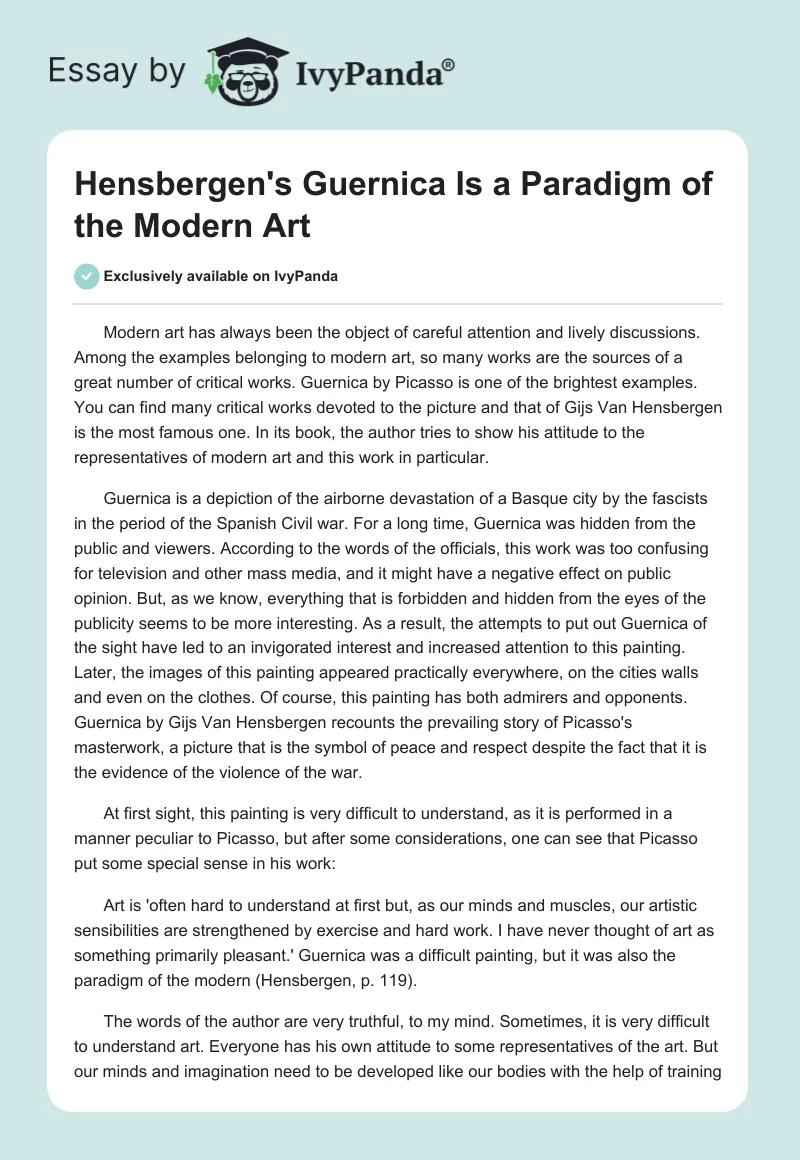 Hensbergen's "Guernica" Is a Paradigm of the Modern Art. Page 1