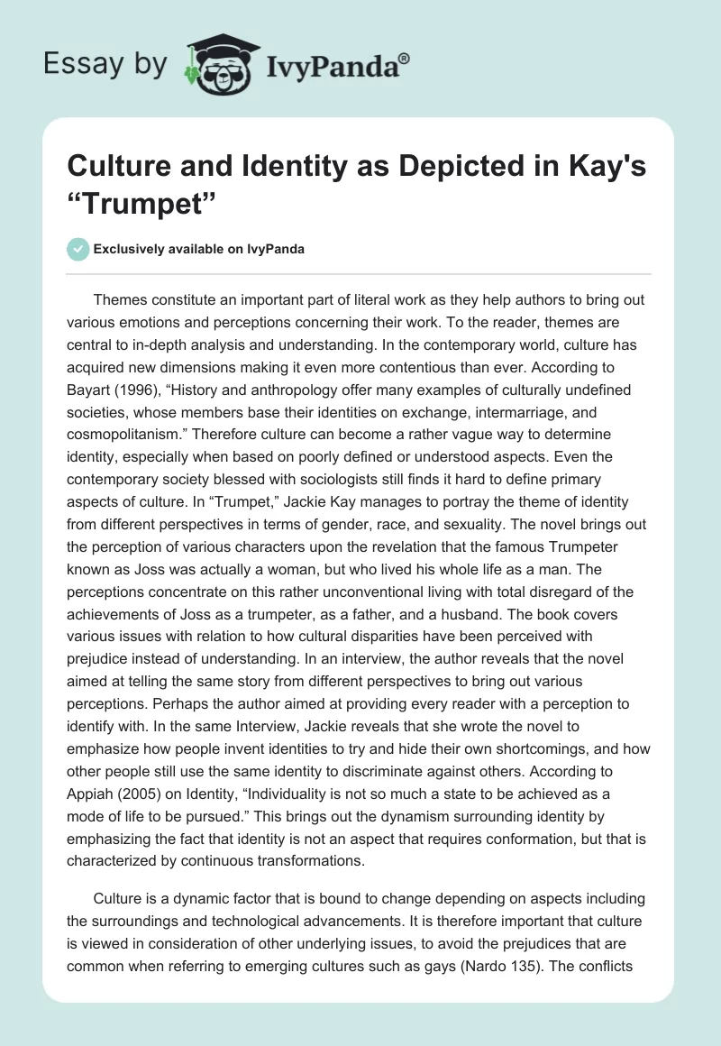 Culture and Identity as Depicted in Kay's “Trumpet”. Page 1