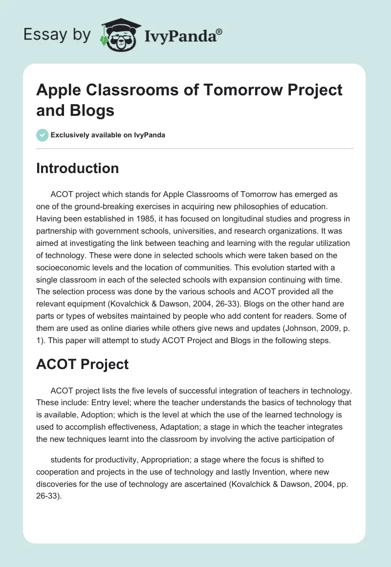 Apple Classrooms of Tomorrow Project and Blogs. Page 1