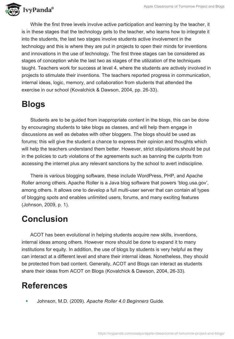 Apple Classrooms of Tomorrow Project and Blogs. Page 2