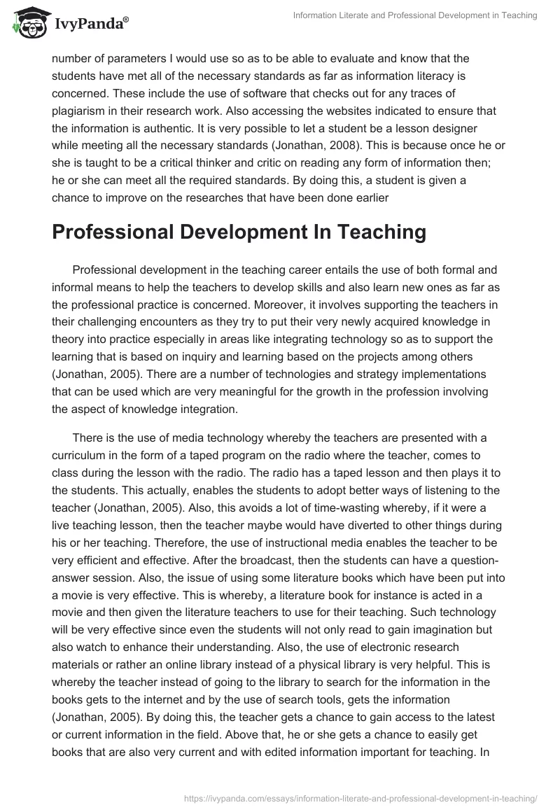 Information Literate and Professional Development in Teaching. Page 2