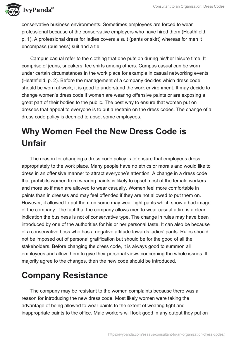 Consultant to an Organization: Dress Codes. Page 2