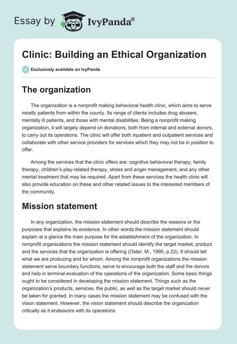 Clinic: Building an Ethical Organization. Page 1