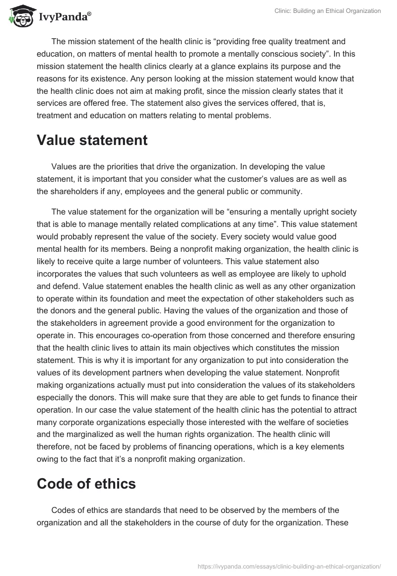 Clinic: Building an Ethical Organization. Page 2