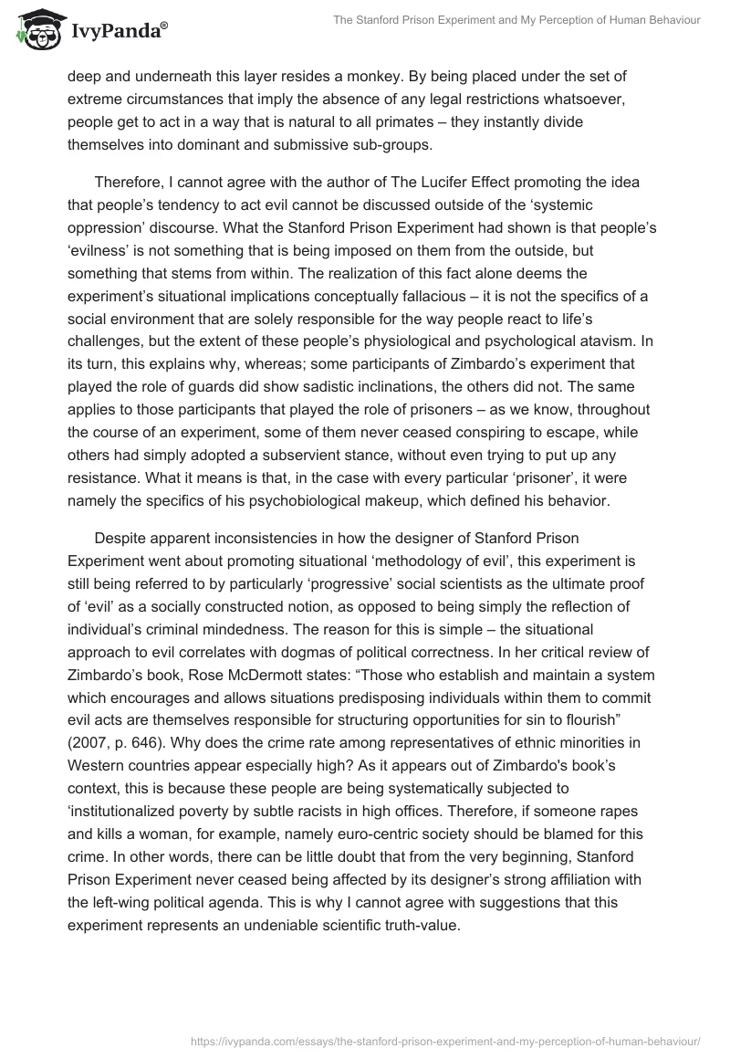 The Stanford Prison Experiment and My Perception of Human Behaviour. Page 2