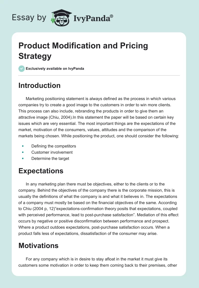 Product Modification and Pricing Strategy. Page 1