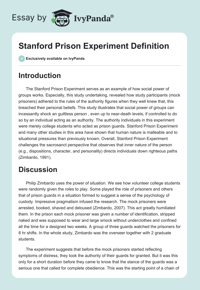 Stanford Prison Experiment Definition. Page 1