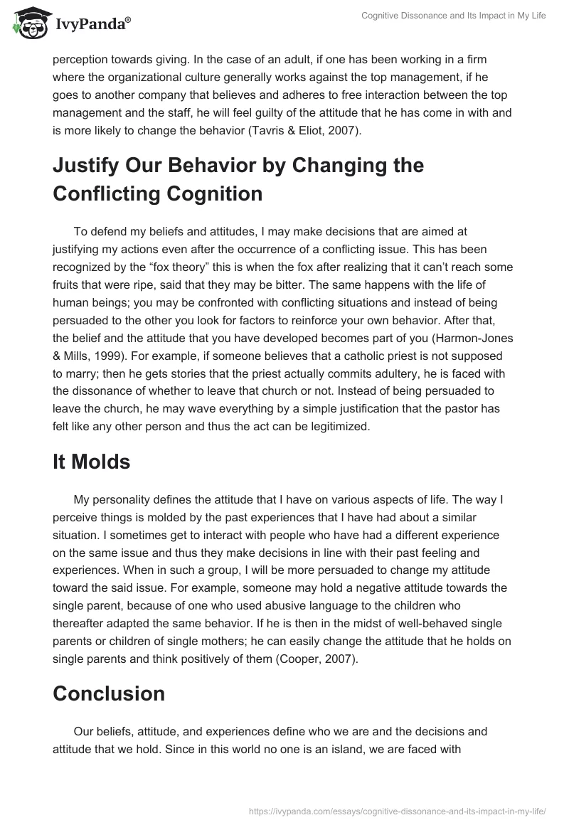 Cognitive Dissonance and Its Impact in My Life. Page 2