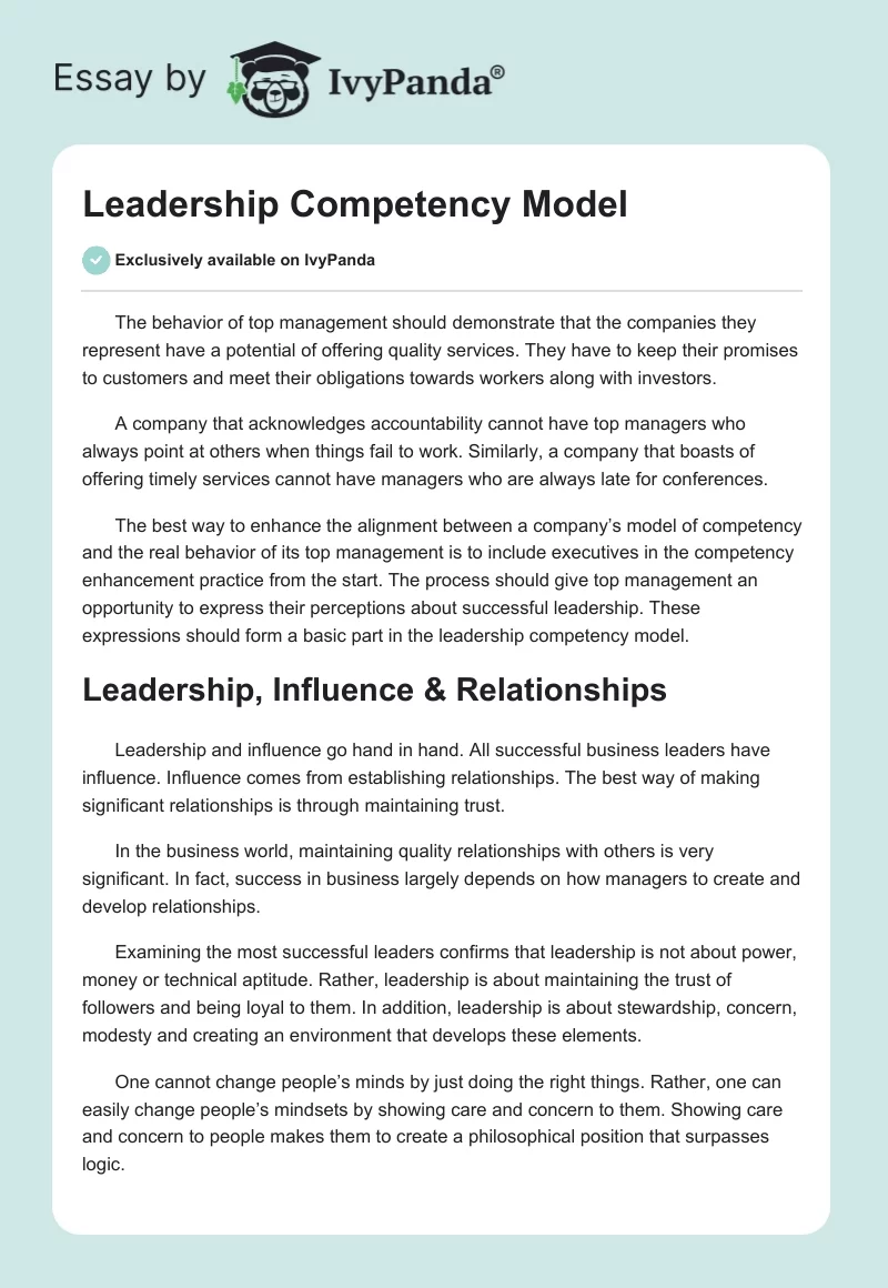 Leadership Competency Model. Page 1