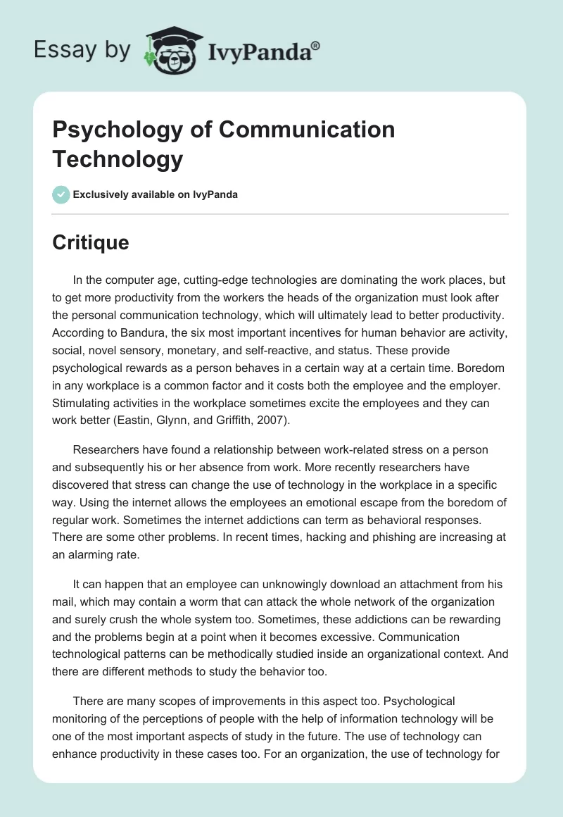 Psychology of Communication Technology. Page 1