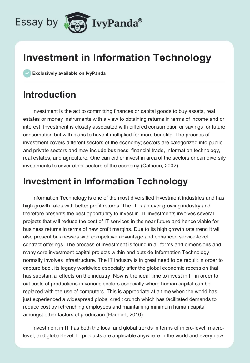 Investment in Information Technology. Page 1