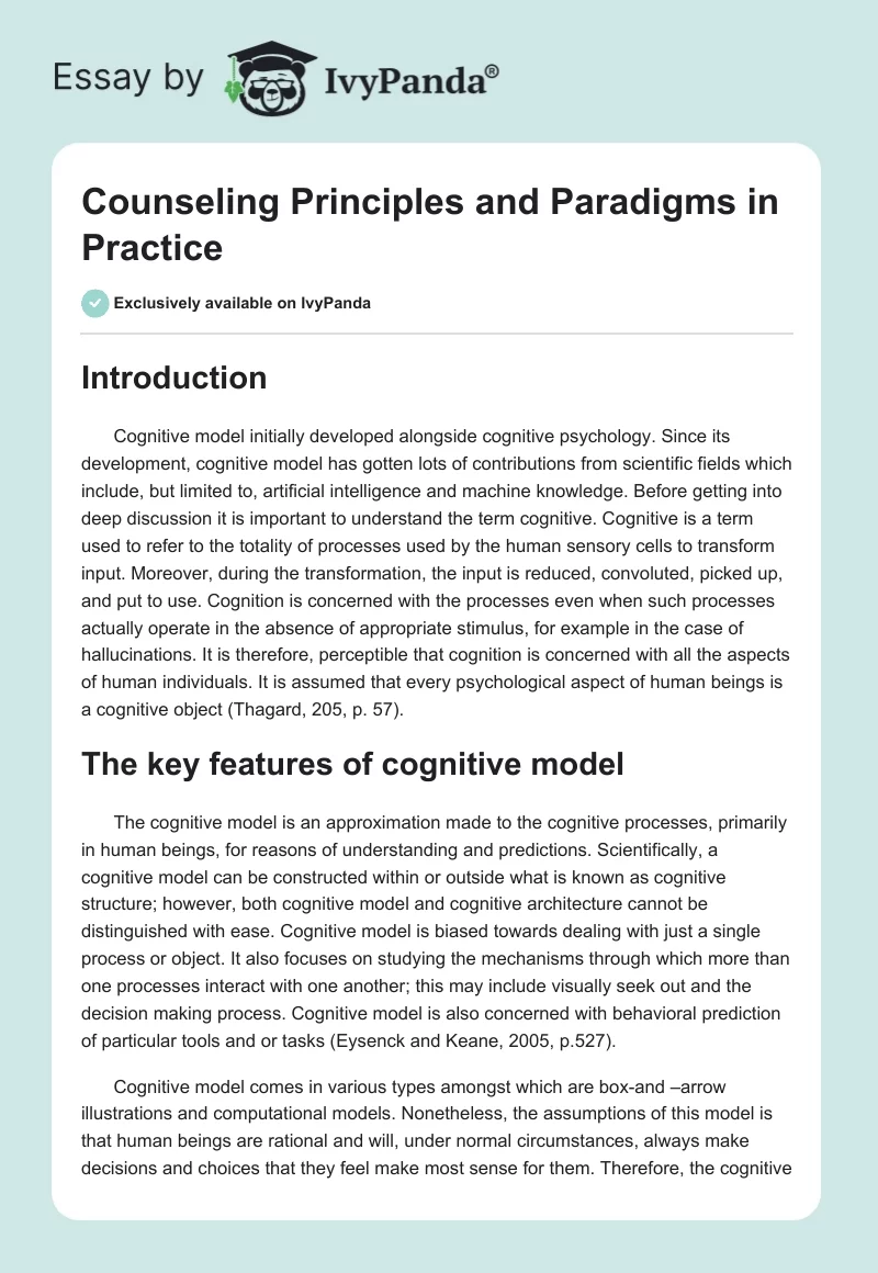 Counseling Principles and Paradigms in Practice. Page 1