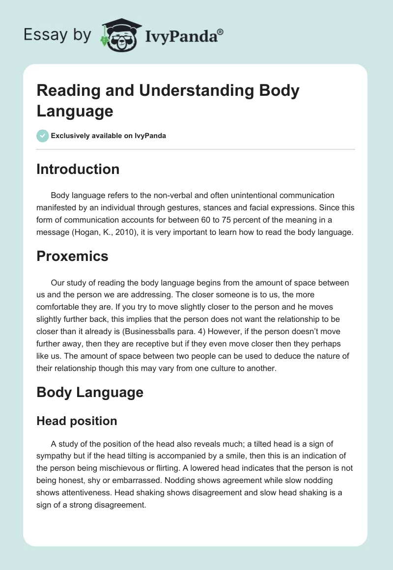 Reading and Understanding Body Language. Page 1