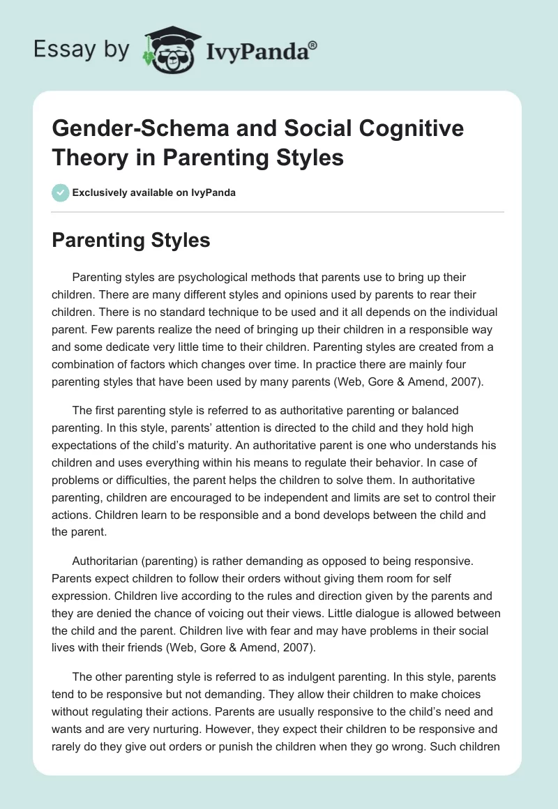 Gender-Schema and Social Cognitive Theory in Parenting Styles. Page 1