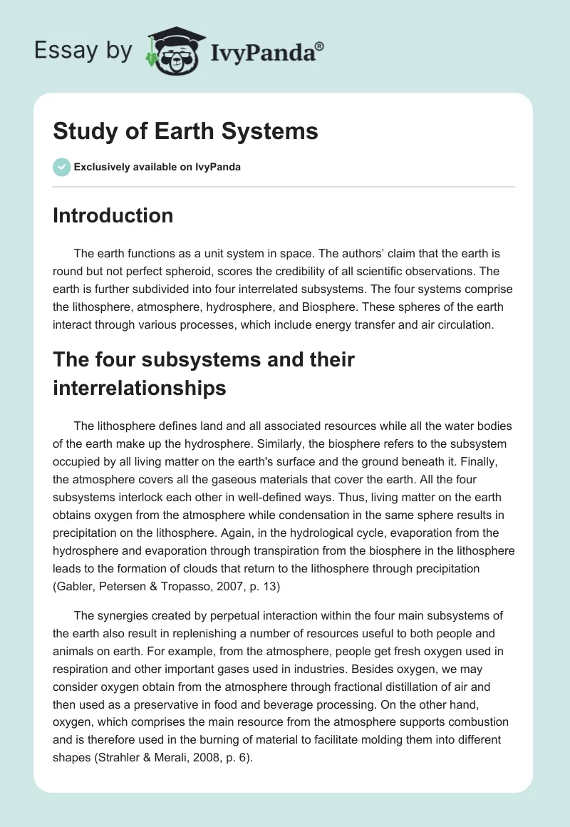 Study of Earth Systems. Page 1