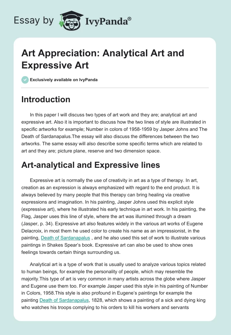 Art Appreciation: Analytical Art and Expressive Art. Page 1