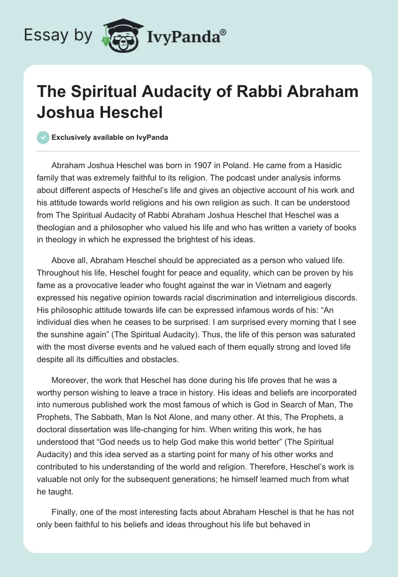 The Spiritual Audacity of Rabbi Abraham Joshua Heschel. Page 1