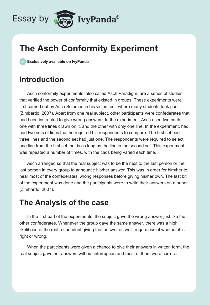 The Asch Conformity Experiment. Page 1