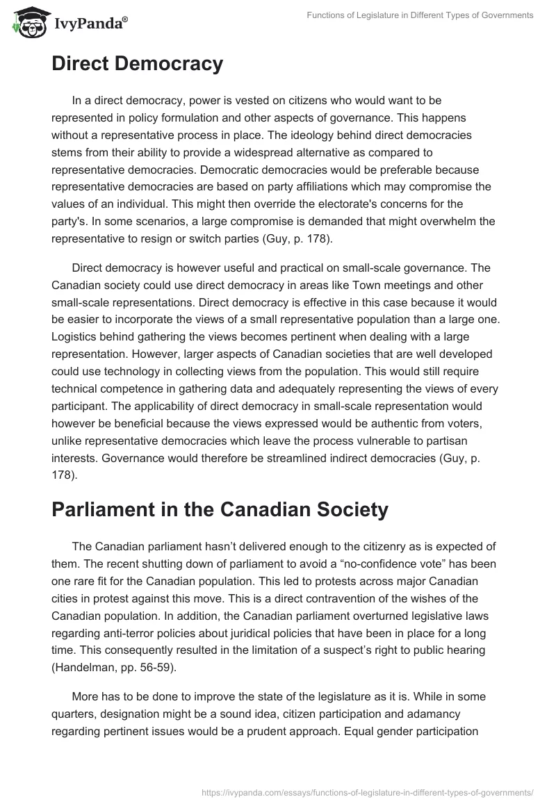 Functions of Legislature in Different Types of Governments. Page 2
