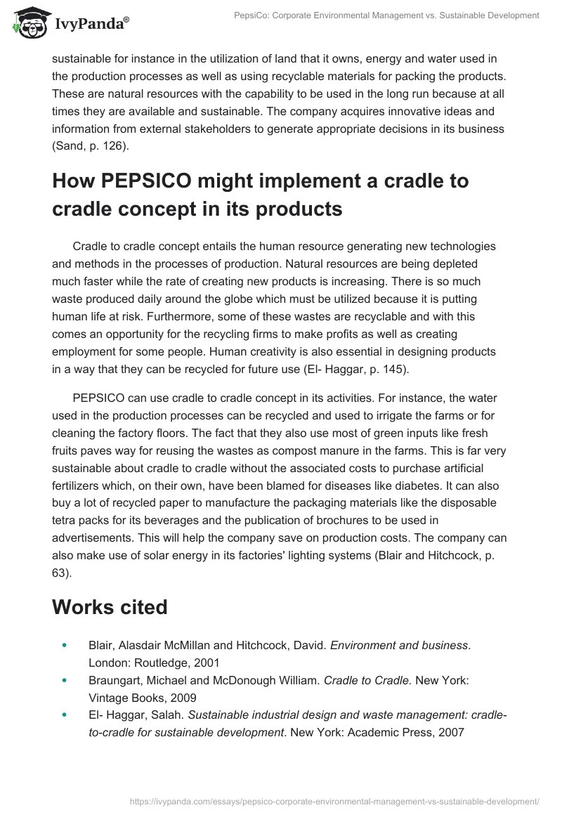 PepsiCo: Corporate Environmental Management vs. Sustainable Development. Page 2