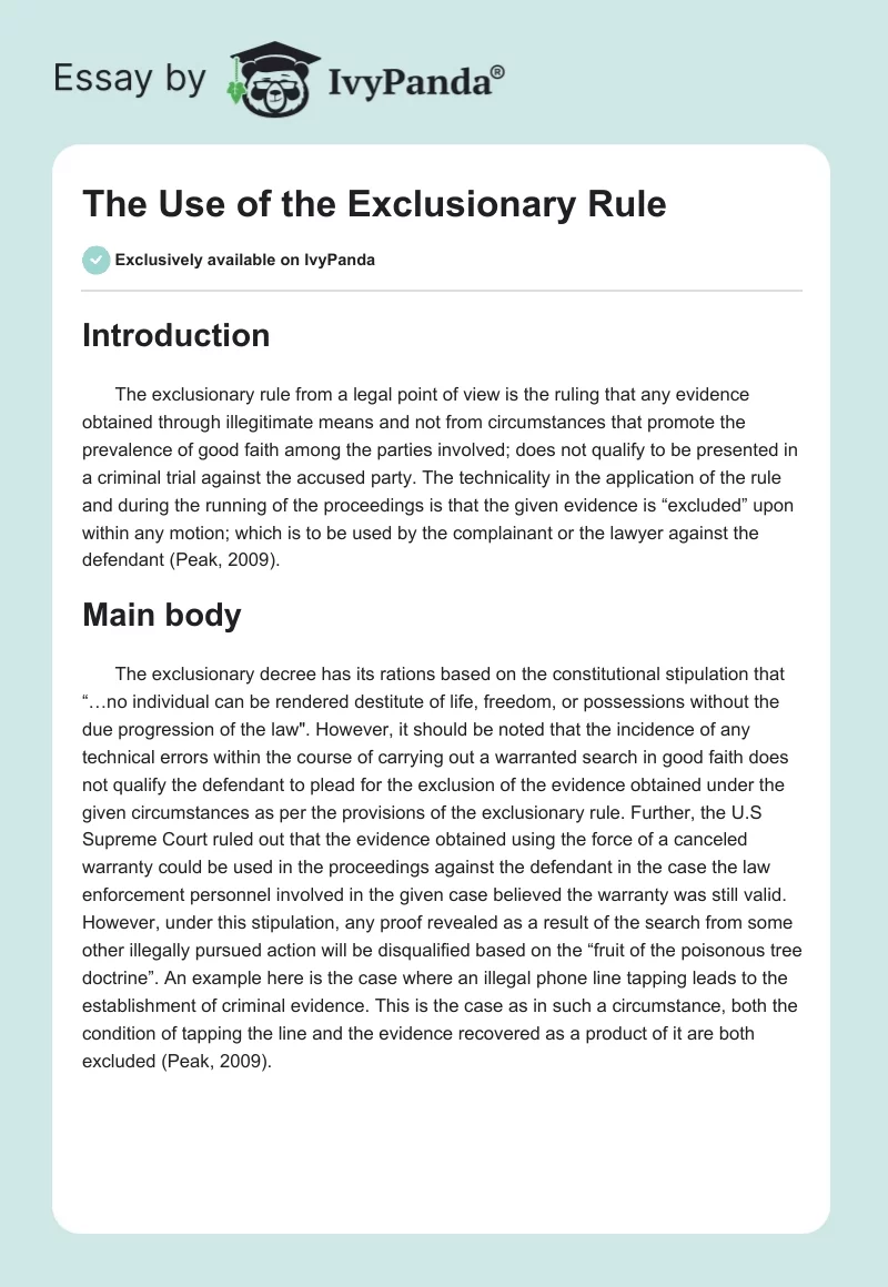 The Use of the Exclusionary Rule. Page 1