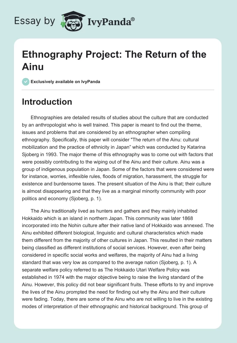 Ethnography Project: The Return of the Ainu. Page 1