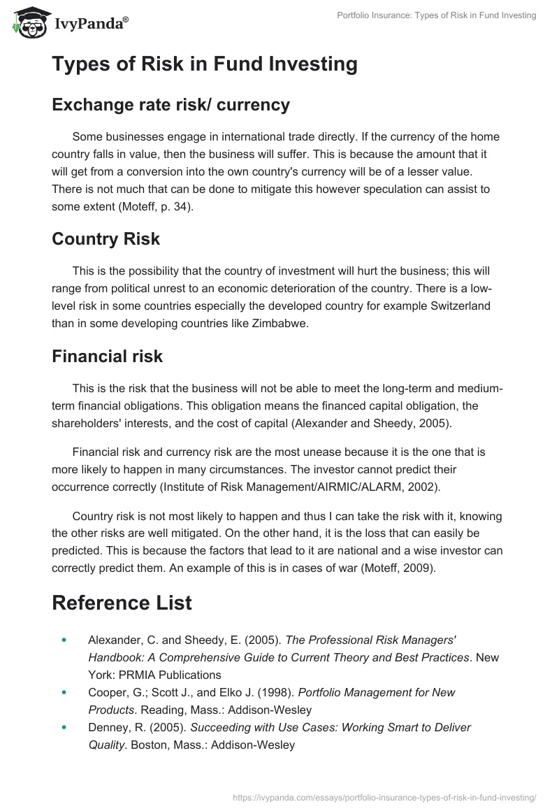 Portfolio Insurance: Types of Risk in Fund Investing. Page 2