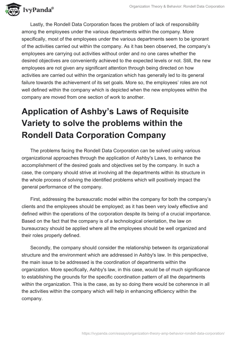 Organization Theory & Behavior: Rondell Data Corporation. Page 2