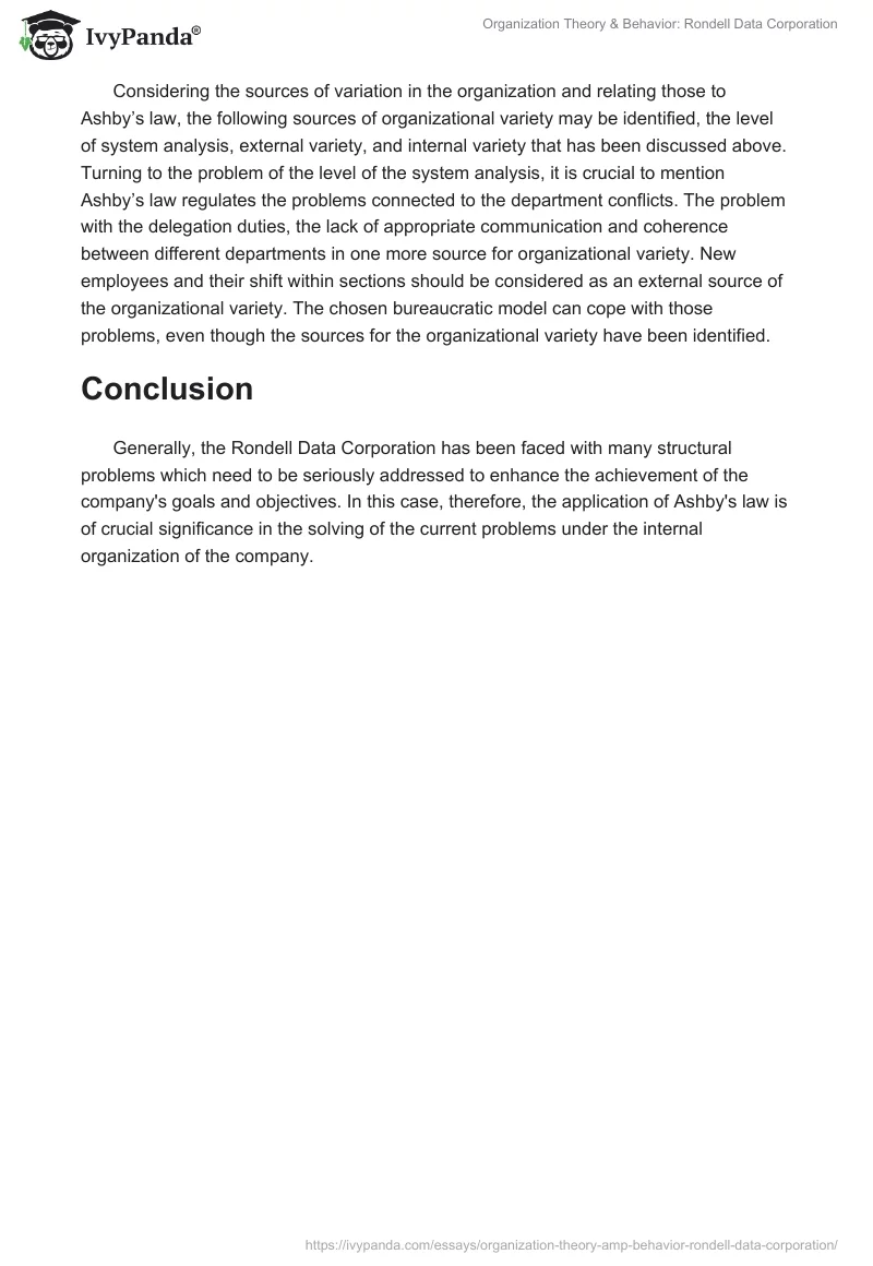 Organization Theory & Behavior: Rondell Data Corporation. Page 3