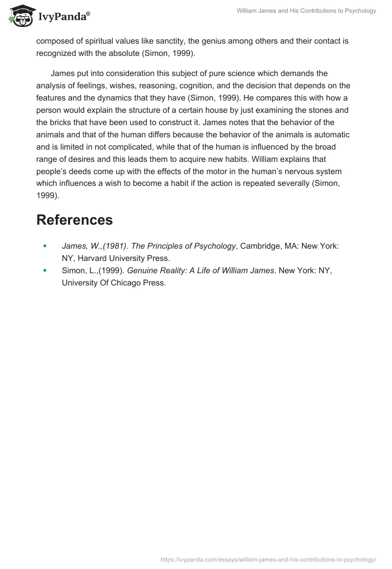 William James and His Contributions to Psychology. Page 2