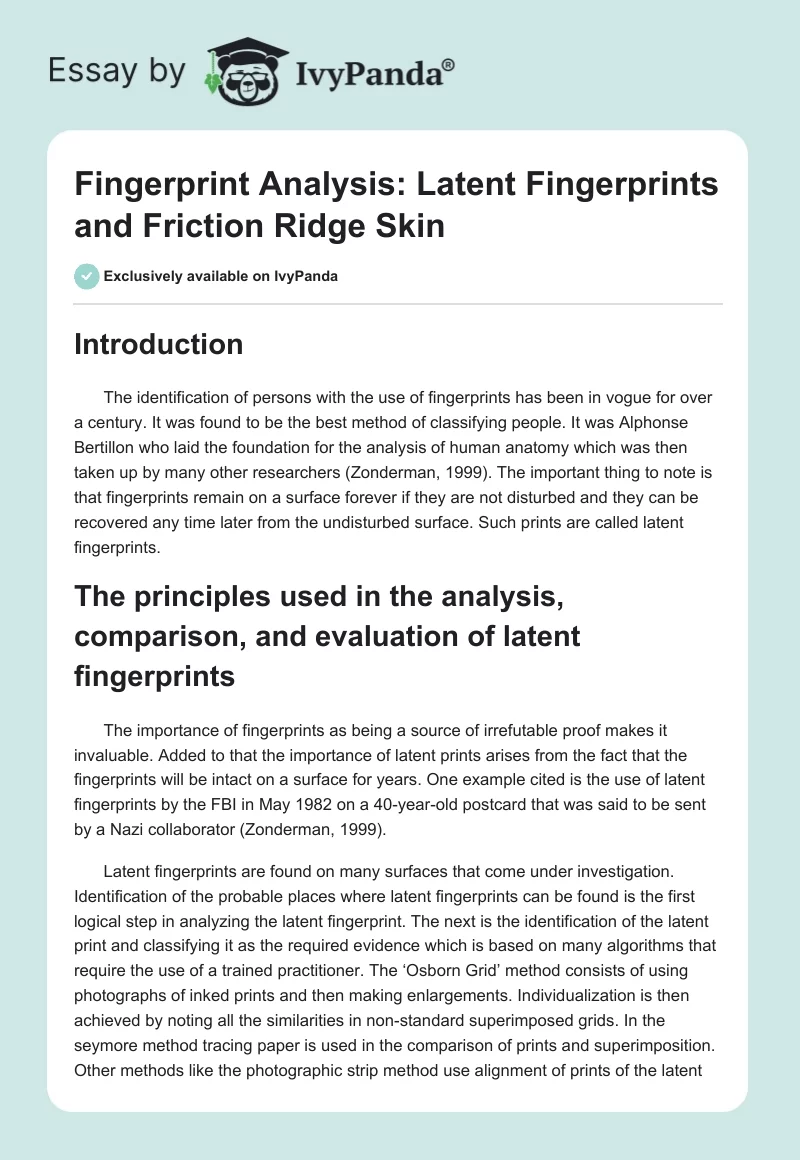 Fingerprint Analysis: Latent Fingerprints and Friction Ridge Skin. Page 1