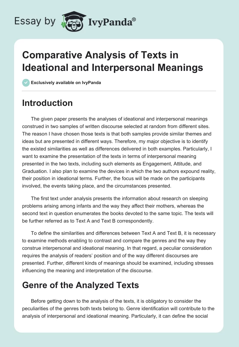 Comparative Analysis of Texts in Ideational and Interpersonal Meanings. Page 1