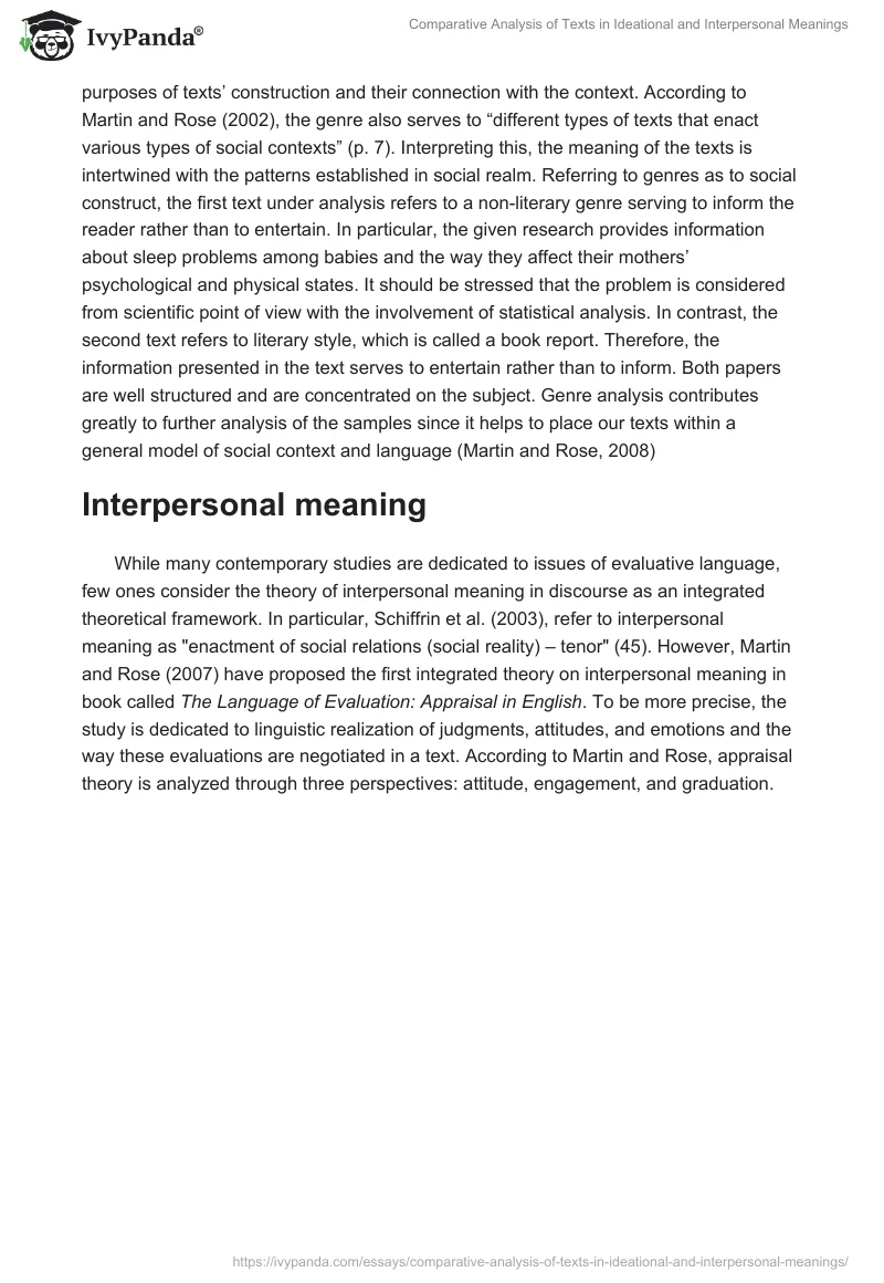 Comparative Analysis of Texts in Ideational and Interpersonal Meanings. Page 2