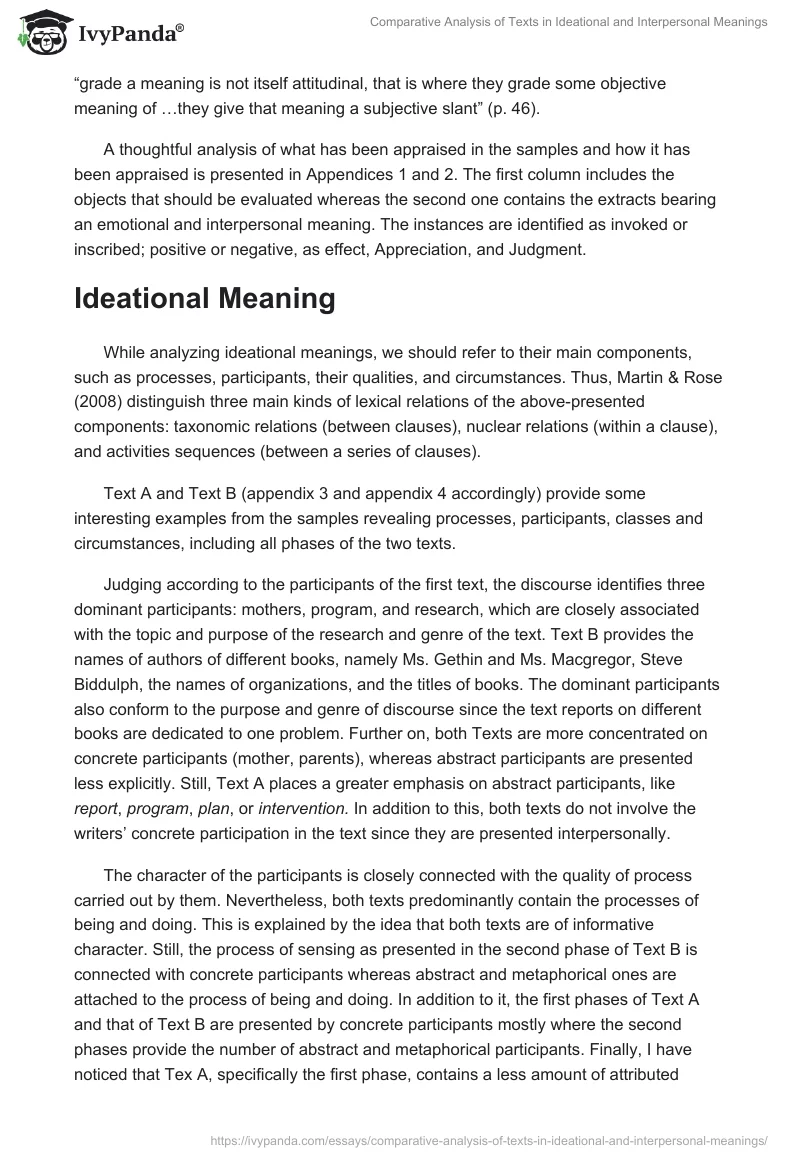 Comparative Analysis of Texts in Ideational and Interpersonal Meanings. Page 5