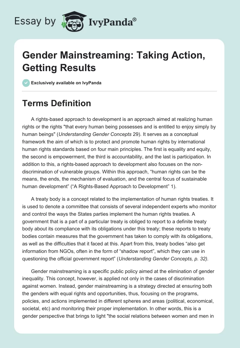 Gender Mainstreaming: Taking Action, Getting Results. Page 1