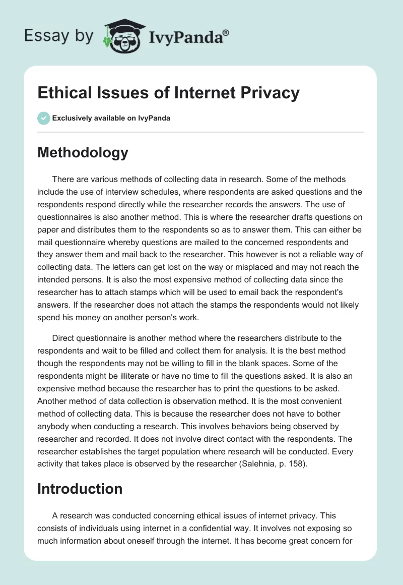 Ethical Issues of Internet Privacy. Page 1
