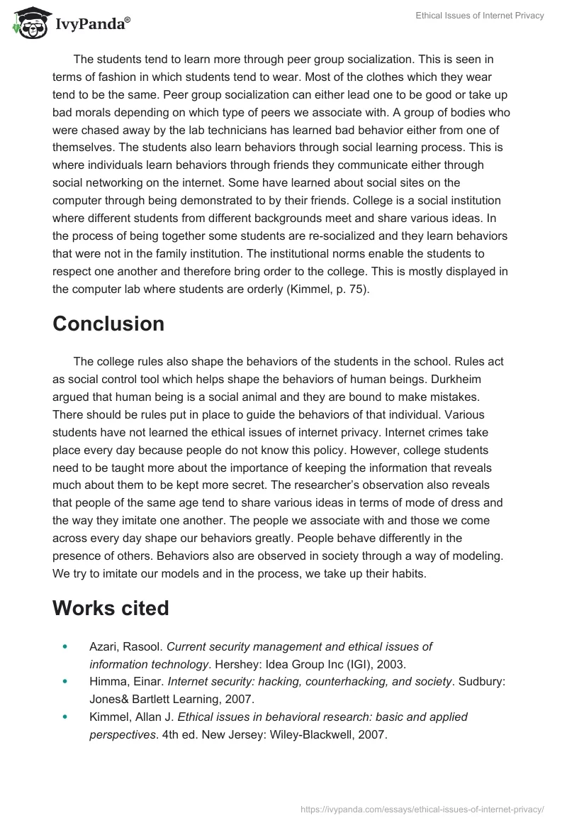 Ethical Issues of Internet Privacy. Page 5
