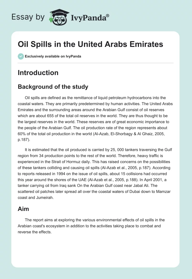 Oil Spills in the United Arabs Emirates. Page 1