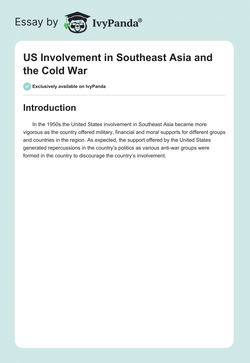 US Involvement in Southeast Asia and the Cold War. Page 1