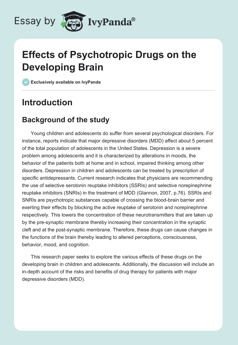 Effects of Psychotropic Drugs on the Developing Brain. Page 1