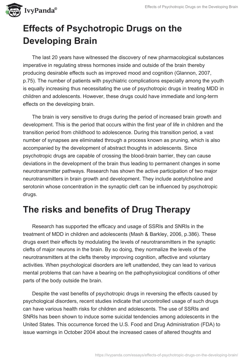 Effects of Psychotropic Drugs on the Developing Brain. Page 2
