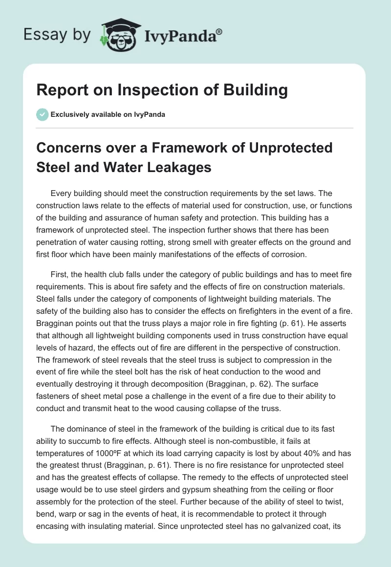 Report on Inspection of Building. Page 1