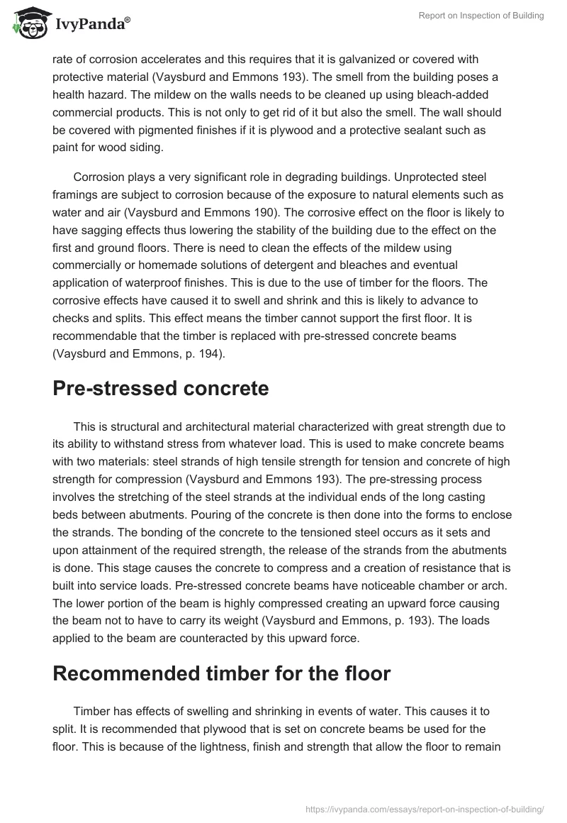 Report on Inspection of Building. Page 2