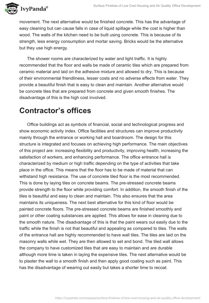Surface Finishes of Low Cost Housing and Air Quality Office Development. Page 2